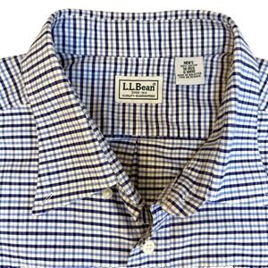 L.L. Bean Mens XXL/18 Plaid Short Sleeve Button Down Shirt Blue and White
